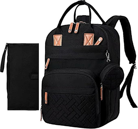 Baby Diaper Bag Backpack - Large Sturdy Bag for Boys & Girls, Changing Pad & Pacifier Case, Large Capacity, Insulated Pockets, Waterproof, Stroller Straps & Carry-on Straps, Unisex - Black