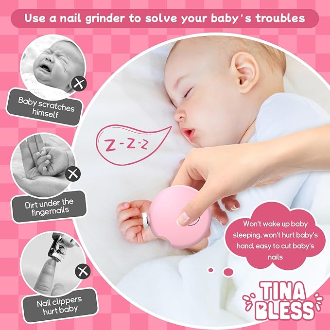 Baby Nail Trimmer Electric,Tinabless Baby Nail Clipper, 6 in 1 Baby Nail File,Nail File Baby Grooming Kit Manicure Set for Toddler or Adults(Pink)