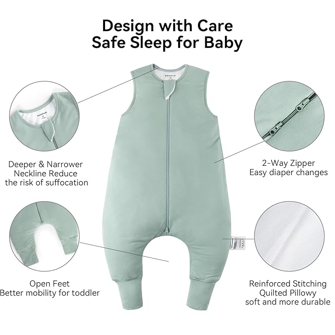BubblePanda Rayon Made from Bamboo Toddler Sleep Sack with Feet 12-24 Months 1.0 Tog Ultra Soft Toddler Sleeping Sack 1t-2t Sleep Bag Walker Quilted Wearable Blanket with Legs 2-Way Zipper Lightweight