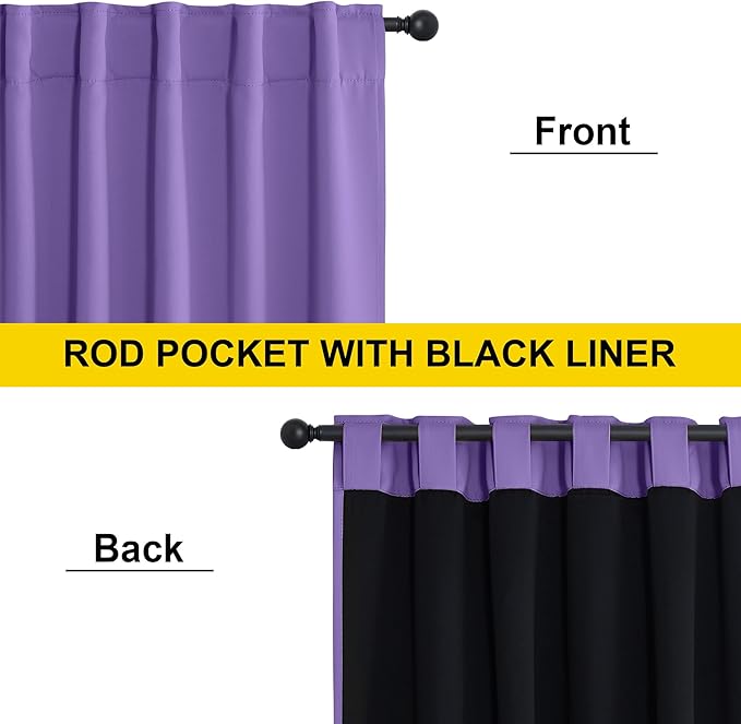 NICETOWN Lilac Purple 100% Blackout Curtains for Bedroom, 52x84 Inches Set of 2 for Living Room, Rod Pocket Back Tab & Noise Reducing Drapes Black Lined Insulated Window Treatment Panels