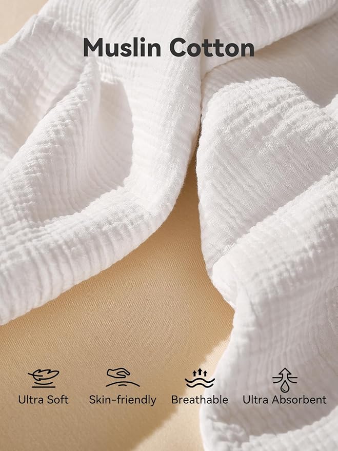 TILLYOU Muslin Burp Cloths Baby Boy Girl 20" x 10", 6-Layer Absorbent 100% Cotton Burping Cloths Large Soft, 10 Pack(White)