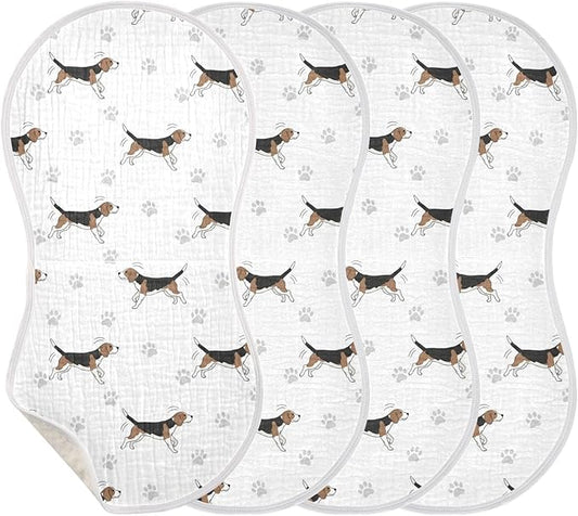 Qinllo 4 Pack Muslin Burp Cloths Beagle Paw Print White Cotton Baby Burp Cloths Extra Absorbent and Soft Thick Burping Cloth for Baby Boys Girls 22x11 Inch