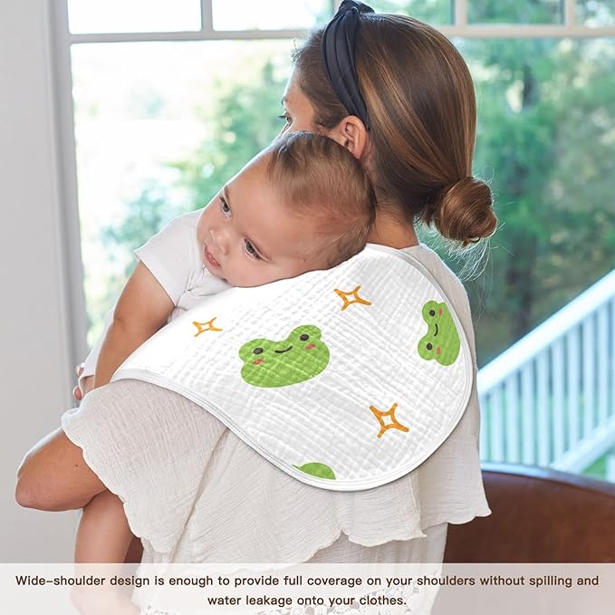 WELLDAY Muslin Baby Burp Cloths Set of 2, Soft Absorbent Cute Frog Muslin Washcloths, Bibs, Face Towel for Newborn Boys Girls, 22 x 11 Inch