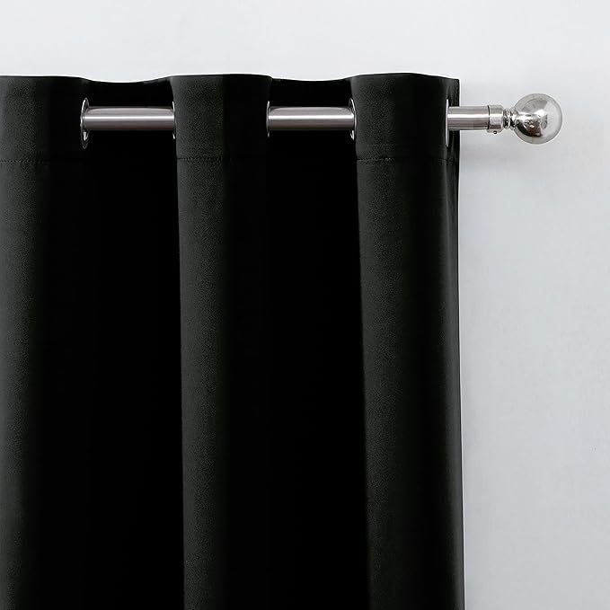 LEMOMO 100% Blackout Curtains 52 x 72 Inch/Black Curtains 2 Panels with Black Lining Room Darkening Thermal Insulated Bedroom Curtains