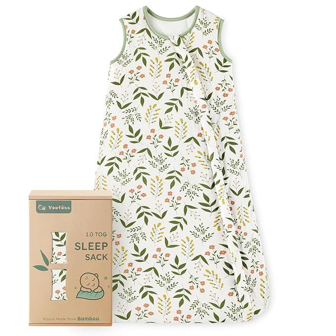 Yoofoss Rayon Made from Bamboo Baby Sleep Sack 12-18 Months 1.0 Tog Baby Wearable Blanket, Super Soft Infant Toddler Sleeping Sack 2-Way Zipper