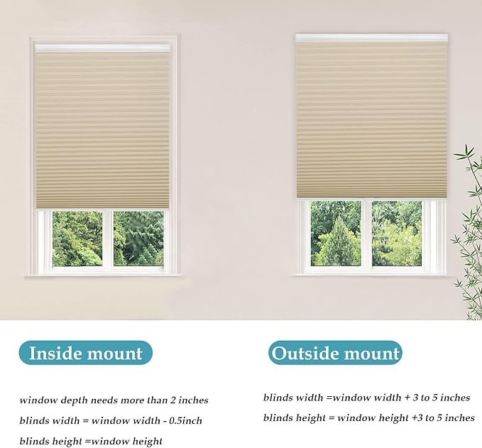 MYshade 1.5-Inch Cellular Cordless Light Filtering Shades, Honeycomb Window Blinds for Soft Daylight & Privacy, Thermal Insulation, Child Safe, Inside or Outside Mount (46" W x 72" H, Beige)