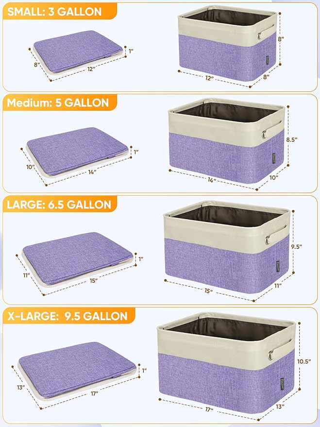 BALEINE 2 Pack Fabric Storage Bins for Shelves, Linen Storage Baskets for Organizing, Decorative Closet Bins for Clothes, Home (Lavender, 17''x13''x10.5'')