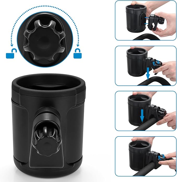 Accmor Stroller Cup Holder, Universal Cup Holder, Bike Cup Holder, 360° Rotatable Expandable Drinks Holder for Stroller, Bike, Wheelchair, Walker