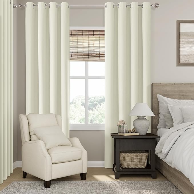 ChrisDowa 100% Blackout Ivory Solid Curtains 108 Inches Long 2 Panels for Bedroom Living Room,Farmhouse Room Darkening Thermal Insulated Soundproof Grommet Top Window Treatment Drapes,52x108