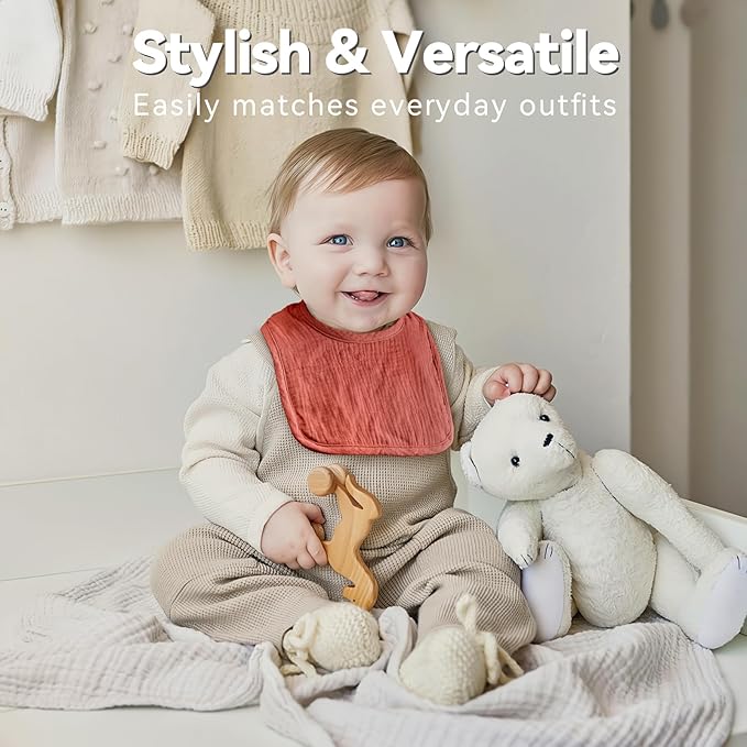 Wrrernsin Muslin Baby Bibs for Unisex Boys Girls, Cotton Drool Bibs, Adjustable Newborn Bibs for Drooling and Teething