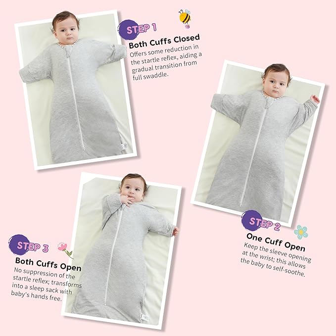 PuppyPaws Baby Sleep Sack 1.5 TOG, Transitional Swaddle with Arms Up Length Sleeves and Mitten Cuffs, Sleep Sack 3-6 Months, Wearable Blanket Baby, 95% Rayon derived from Bamboo, 5% Spandex