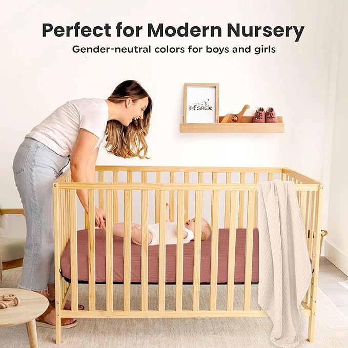 100% Organic Cotton Muslin Crib Sheets (Set of 2) – Soft & Breathable Fitted Sheets for Boys and Girls, Neutral Colors – Fits Standard Baby Crib Mattress (28 x 52 Inches) (Rust/Ivory)