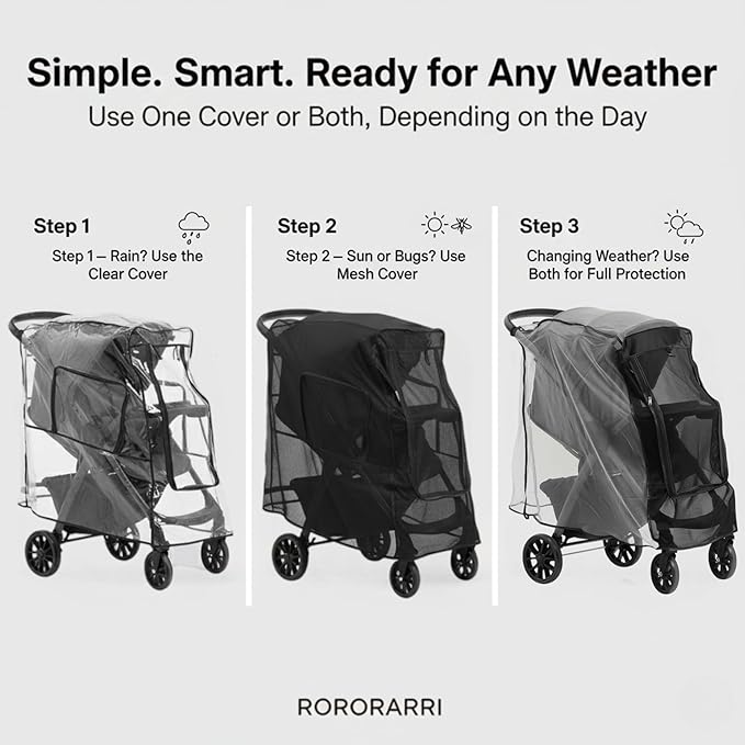 Large Stroller Sunshade & Rain Cover-Protect Your Baby Stroller from Sun, Rain, Wind, Dust-Built in Mosquito Netting-Universal Weather Shield for Baby Carriage