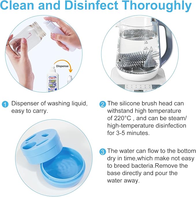 WHNL Travel Baby Bottle Brush Set with Extendable Silicone Bottle Brush，Nipple Brush,Staw Brush,Baby Bottle Soap Dispenser,Gift for Newborn Mothers, Suitable for Travel and Home(Cobalt Blue)