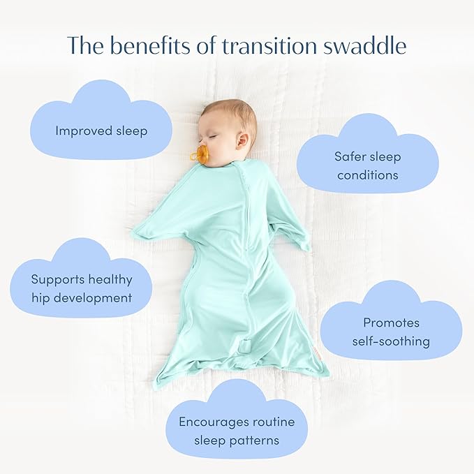 SleepingBaby Bamboo Zipadee-Zip Transition Swaddle – EverSoft Wearable Blanket with Two-Way Zipper for Easy Diaper Changes, Medium 6-12 months, Sea Glass