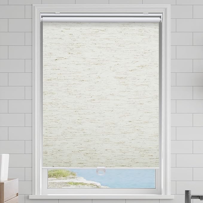 Cordless Roller Shades Blackout Blinds for Windows Room Darkening Rolled Up Shades with Spring System, UV Protection Natural Linen Fabric Window Shades Door Blinds for Home（21" W x 72" H, Linen Cream