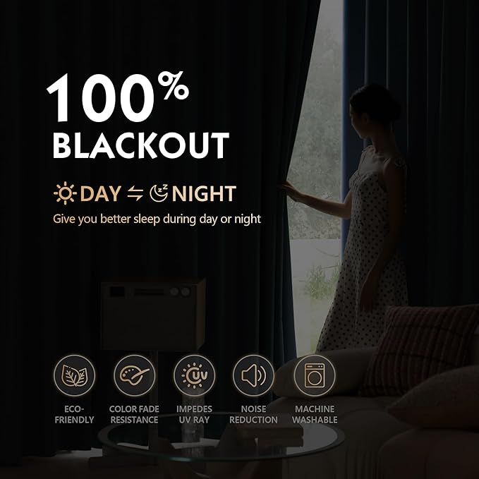 FMFUNCTEX 100% Blackout Curtains for Bedroom, Navy Blue Curtains 108 Inches Long Textured Thermal Insulated Curtains for Living Room Drapes, Black Out Drapery Grommet Room Darkening 2 Panels