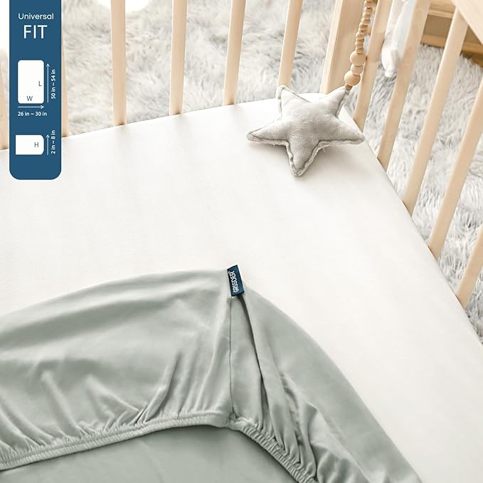 GRSSDER Jersey Crib Sheets for Boys and Girls, Stretchy Ultra Soft Crib Fitted Sheets Set 2 Pack, Universal Fit All Standard Crib Mattress Pads Safe and Snug, Natural White/Gray