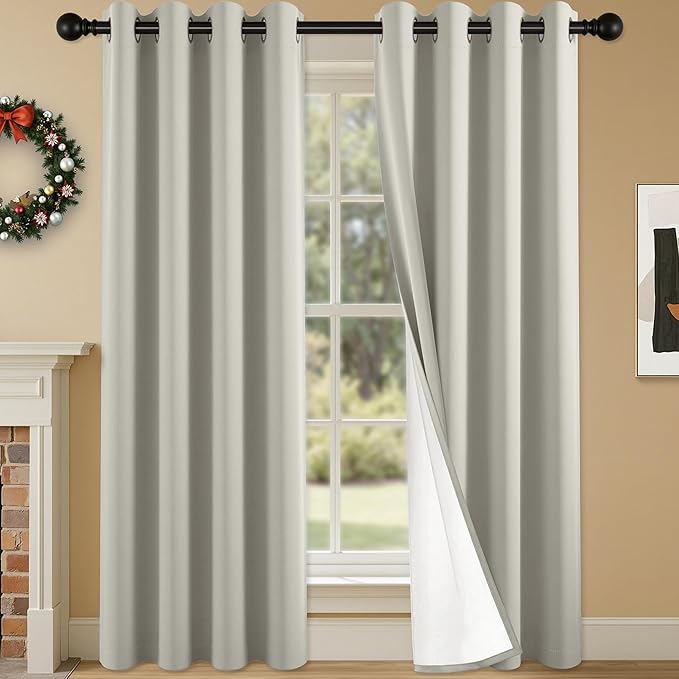 100% Blackout Curtains 95 Inch Length for Bedroom Living Room, Grommet Thermal Insulated Room Darkening Drapes, Light Blocking Window Treatment Decor, 2 Panels, 54x95, Silver Grey