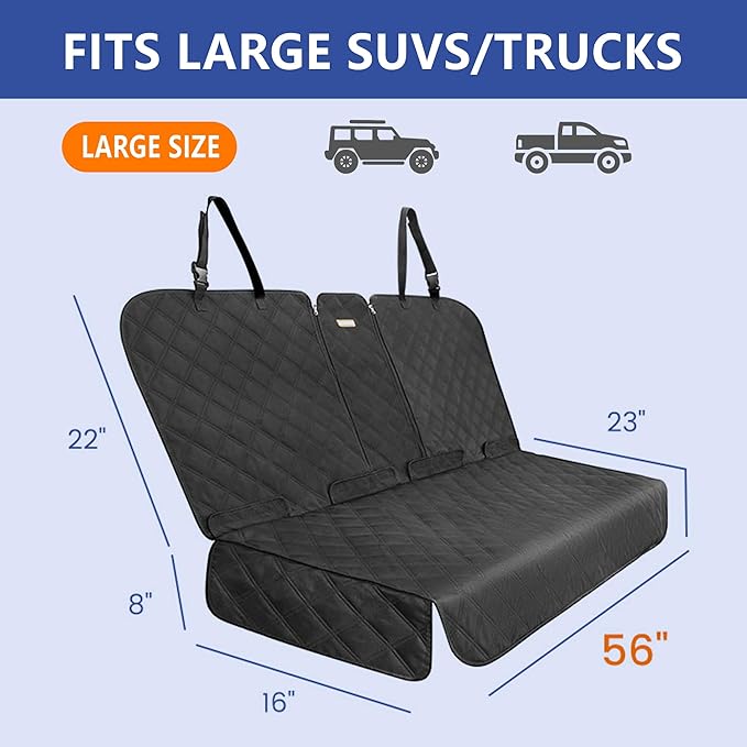 Back Seat Cover for Large SUVs/Trucks Rear Split Bench - Heavy-Duty 900D Waterproof Non-Slip Car Seat Protector for Messy Pet Dogs & Kids, Easy Clean(Black)