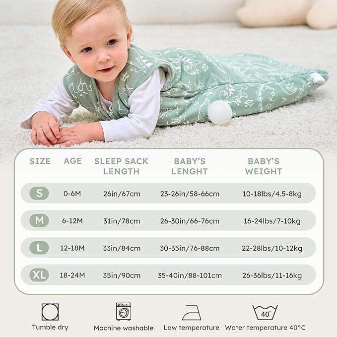 FIEMOL Baby Sleep Sack 6-12 Months, 2.5 TOG Cotton Winter Baby Wearable Blanket with 2-Way Zipper, Warm Soft Sleeping Bag for Newborn Infant Boy Girl, Medium Dinosaur