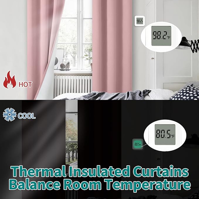 BGment Pink Blackout Curtains for Bedroom 72 Inch Length 2 Panels Set, Thermal Insulated Bedroom Curtains Soundproof Kids Nursery Window Curtain Drapes, Each Grommet Curtains 42 Inch Wide