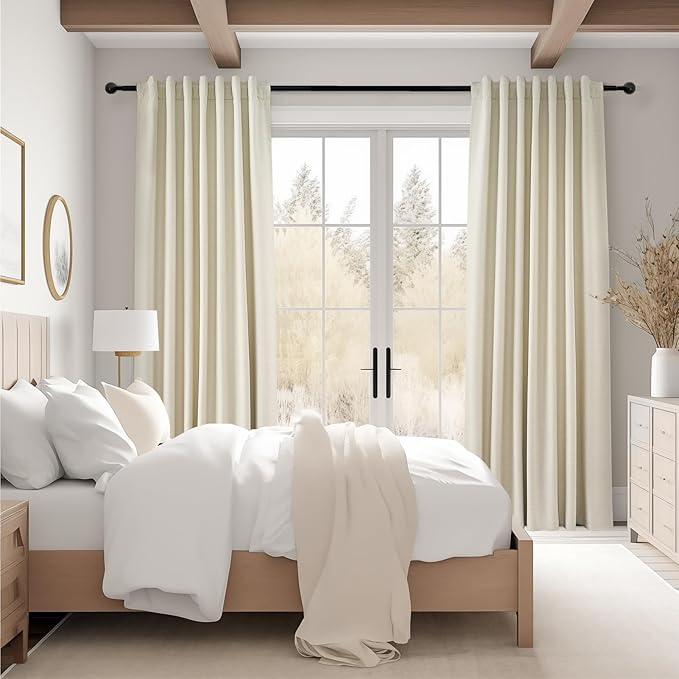 Topfinel Extra Long Total Blackout Linen Ceiling Curtains 108 Inches Long for Large Window Track System, Cream Pleated Cold Blocking Acoustic Heavy Ivory Track Tall Curtains 2 Panels 9 FT Beige