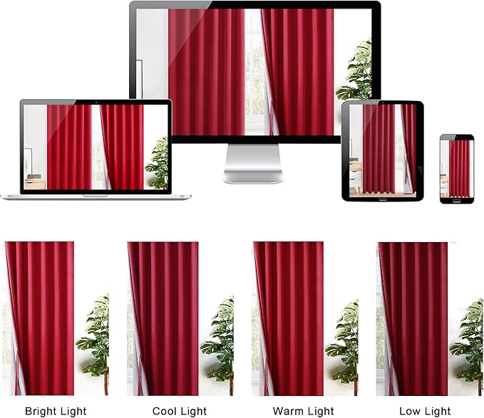 XWZO Full Shading Blackout Curtains 63 Inches Length - Heat and Light Blocking Ring Top Window Drapes with Black Liner Backing for Bedroom Sewn with Tiebacks, Christmas Red, W42 x L63, Set of 2
