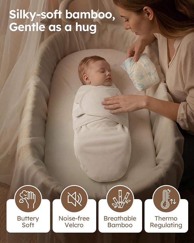 Yoofoss Baby Swaddle for Newborns 0–3 Months, Adjustable Soft & Breathable Swaddles,Noiseless Closure Swaddle Sleep Sack, Durable & Snug Fit