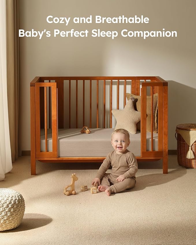 Muslin Crib Sheets for Boys Girls, 100% Cotton Fitted Crib Sheet 2 Pack for Standard Crib and Toddler Mattress, Breathable Soft Baby Sheet 28x52x8in Beige & Khaki
