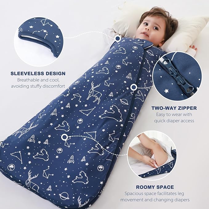 Mosebears Unisex Rayon Made from Bamboo Sleep Sack with 2-Way Zipper,2.5 Tog Baby Winter Sleep Sack(Navy Blue,18-36 Months)