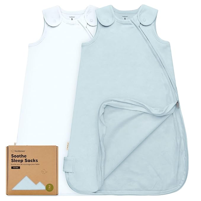 2-Pack Organic Baby Sleep Sacks, 100% Cotton - Soft & Breathable 0.5TOG Baby Wearable Blanket, Toddler Sleeping Sack 0-6 Months, Easy to Wear Transitional Swaddles for Newborns, Infants (Glacier, S)