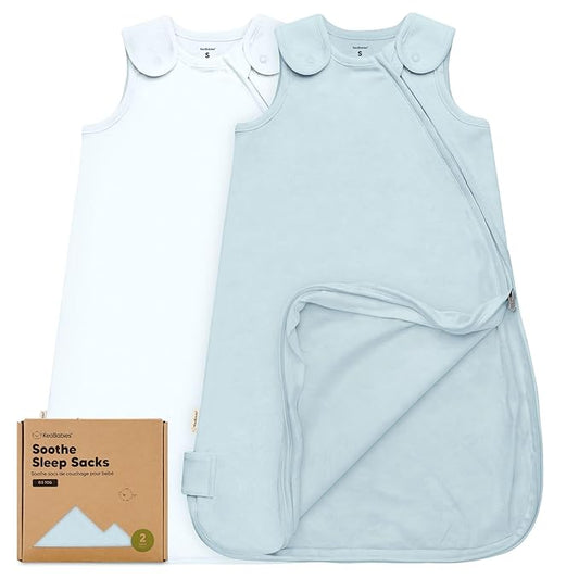 2-Pack Organic Baby Sleep Sacks, 100% Cotton - Soft & Breathable 0.5TOG Baby Wearable Blanket, Toddler Sleeping Sack 0-6 Months, Easy to Wear Transitional Swaddles for Newborns, Infants (Glacier, S)