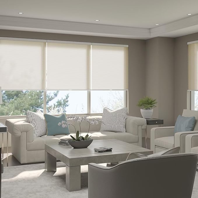 Changshade Cordless & Light Filtering Cellular Shade, Tools-Free Pleated Polyester Honeycomb Shade, Light Blocking Window Shade and Blind, 19 inches Wide, Beige CEL19BG36B