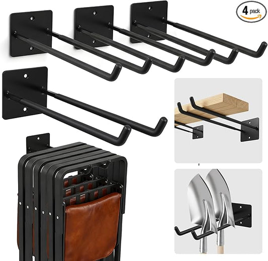 14 Inches Extra Large Garage Hooks, 4 Pack Heavy Duty Tool Organizer Wall Mount Hangers, Long Utility Storage Hooks for Car Tires, Chairs, Ladders, Ropes, Garden Tools, Power Tools