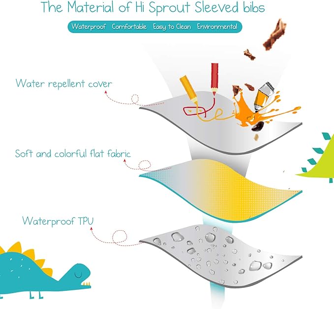 Hi Sprout Infant Toddler Baby Waterproof Sleeved Bib, Bib with Sleeves&Pocket, 6-24 Months