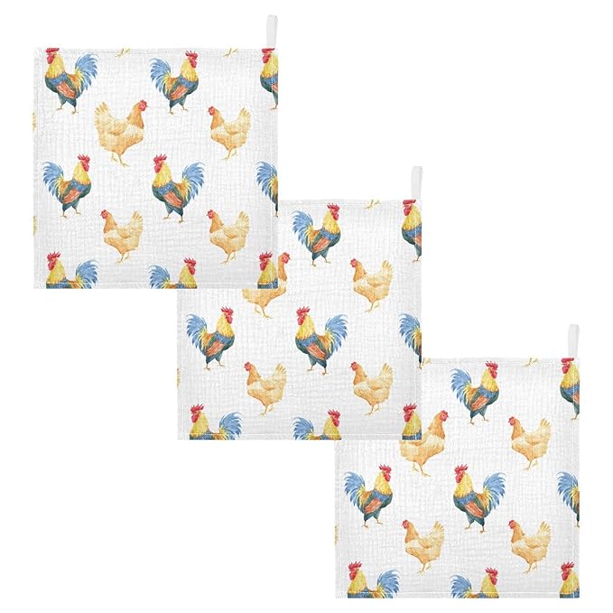 Baby Washcloths Cotton Chickens Rooster Baby Muslin Washcloths Soft Baby Face Towel for Newborn Infants Baby Wipes, 11.8 X 11.8 Inch, 5 Pack White