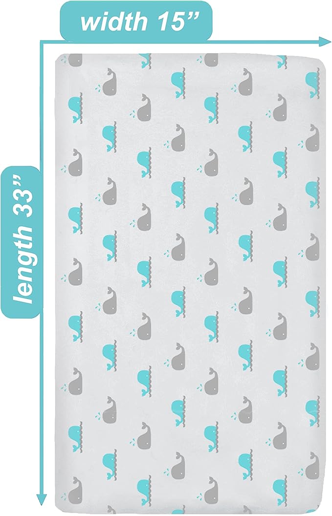 American Baby Company 15" x 33" Fitted Bassinet Sheet, 100% Natural Cotton Jersey Knit, Alphabet/Aqua/White, Soft Breathable, for Boys and Girls, Pack of 3