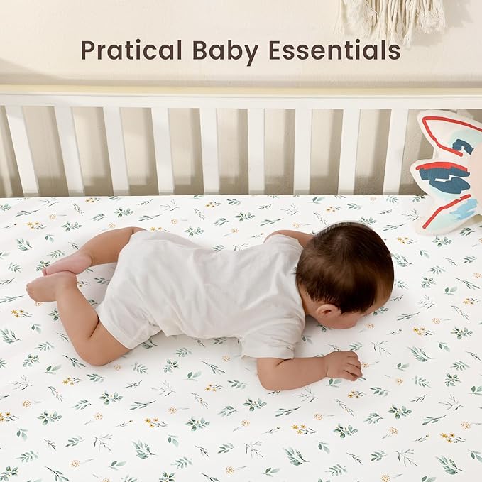 david's kids 3 Pack Mini Crib Sheets, Soft Breathable Premium Pack N Play Sheets for Baby Boys Girls Neutral, Playard and Mini Crib Mattresses, Leaf & Floral