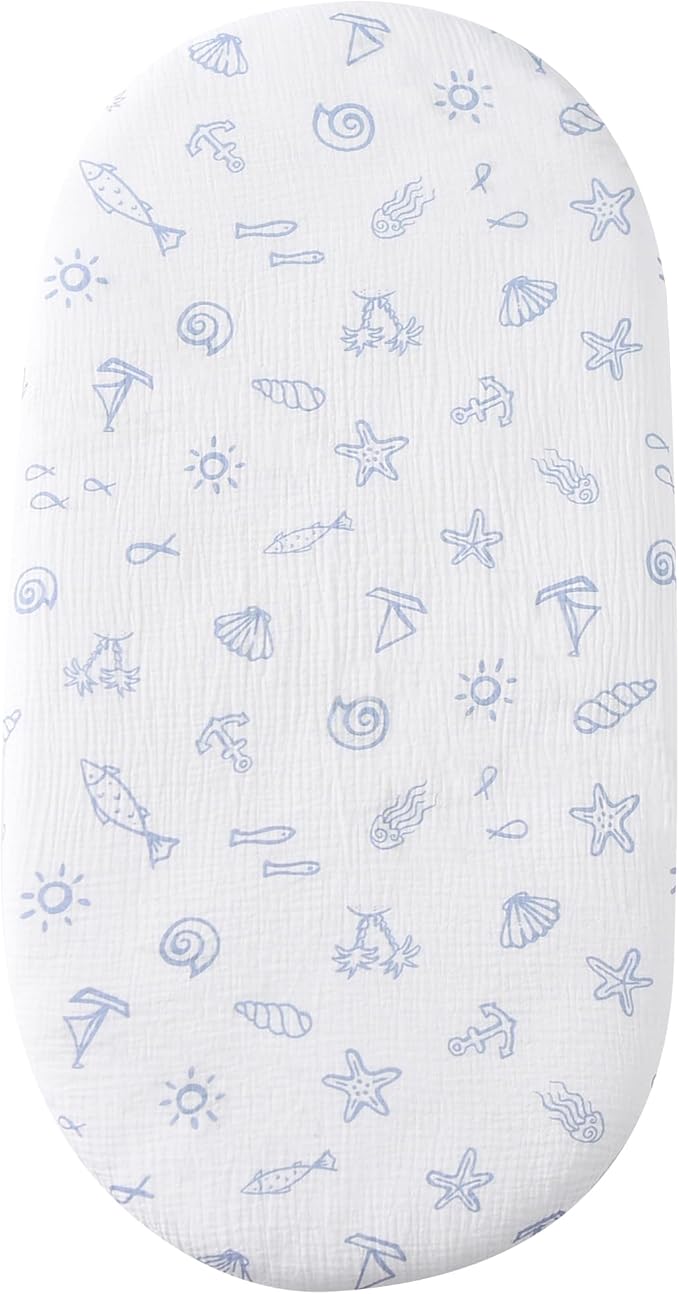 Organic Cotton Muslin Bassinet Sheets, 2 Pack – Soft, Breathable, Universal Fit for Oval, Rectangle & Hourglass Mattresses, Machine Washable, Neutral Colors for Baby Boys & Girls
