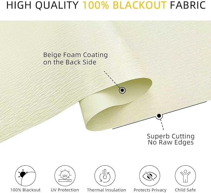 ChrisDowa Cordless Blackout Roller Shades for Windows, Striped Free-Stop Window Blinds with Privacy, Thermal Insulated Window Shades for Home, Office and Door. Beige, 70" W x 72" H