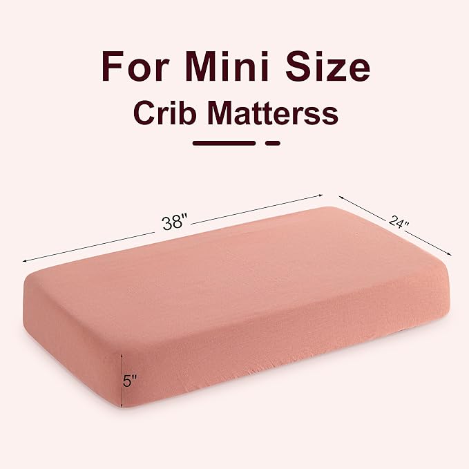NTBAY 2 Pack Muslin Cotton Mini Crib Sheets, Soft and Breathable Double Layer 24x38 Baby Crib Sheets for Mini Crib and Toddler Mattresses, Boys, Girls, Unisex, Blush Pink, 24x38 Inches