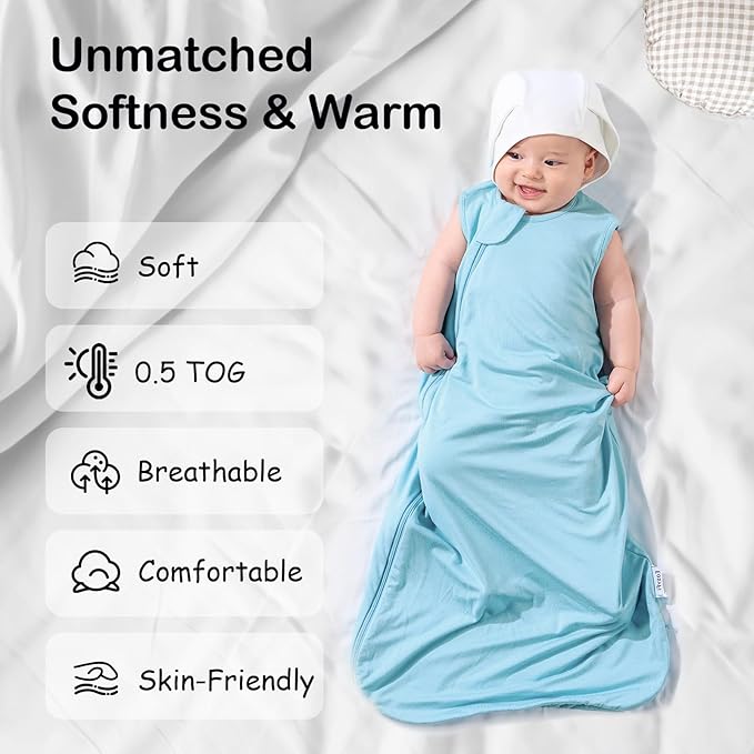 Supersoft Rayon Made from Bamboo Sleep Sack 24-36 Months 0.5 Tog Toddler Sleep Sack 2t Baby Wearable Blanket 3t with 2-Way Zipper Summer Unisex Sleeping Bag for Babies (2 Pack) Blue & Gray