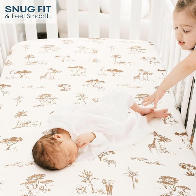 GRSSDER Stretch Ultra Soft Jersey Knit Fitted Crib Sheets Set 2 Pack, Universal Fit All Standard Crib Mattress Pads Safe and Snug, Crib Fitted Sheet with Deep Pocket, Original Design for Unisex Baby