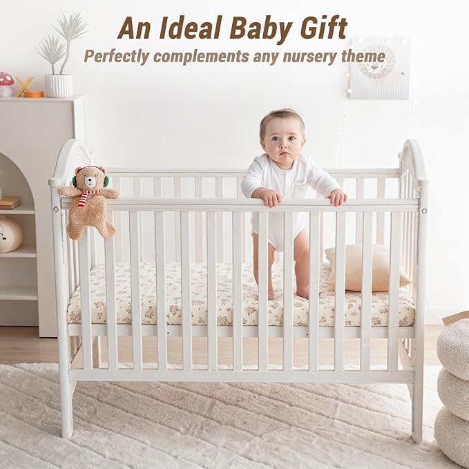 Heavyweight Muslin Baby Crib Sheets - 2PCS 52"x28" Neutral Fitted Crib Sheets for Boys Girls, Breathable Soft 100% Organic Cotton Standard Baby Mattress Sheet (Nature, Coffee)