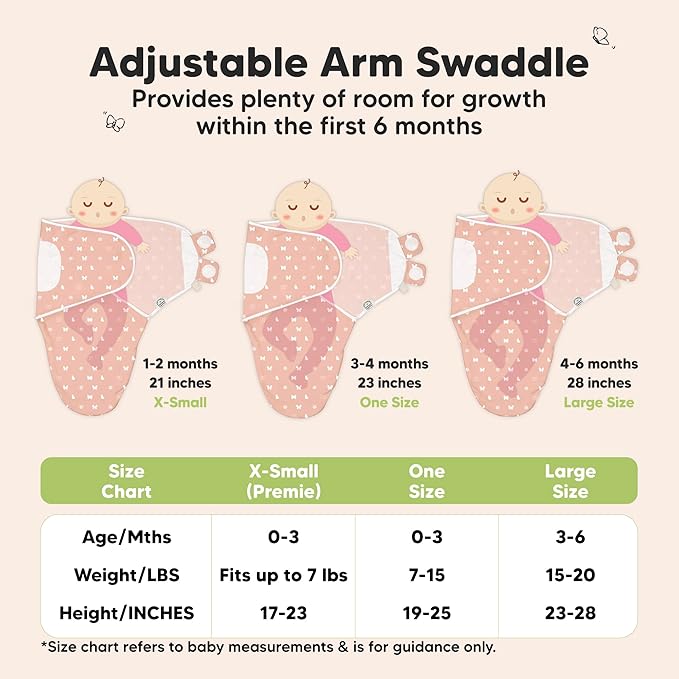 3-Pack Organic Baby Swaddle Sleep Sacks - Swaddles for Newborns, Infant 0-3 Months, Baby Girls, Boys, Soft & Snug Newborn Sleep Sack, Nursery Swaddling Blankets (Butterflies, XS)