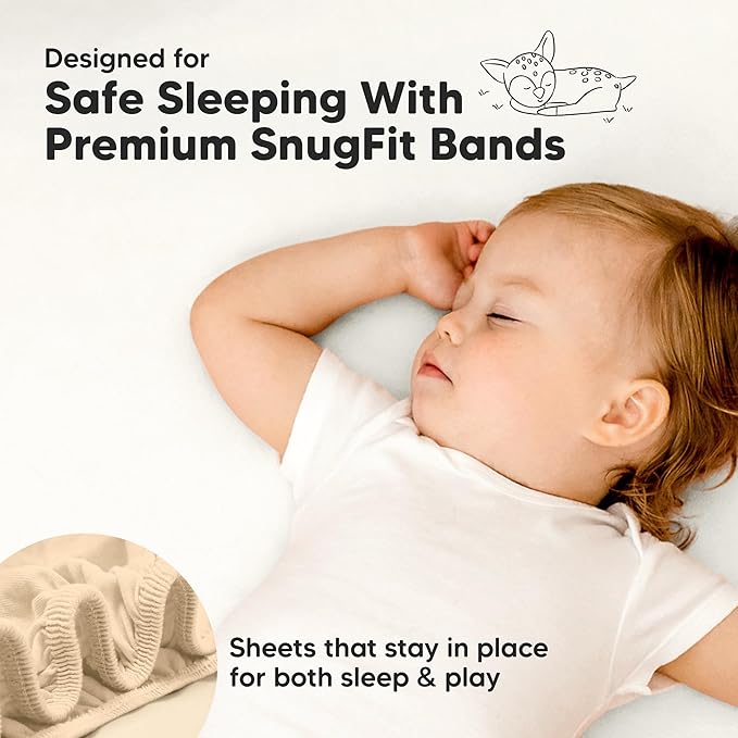 Pack and Play Sheets Fitted - 2-Pack Mini Crib Sheets for Pack N Play Mattress 38x26, Soft & Cozy, Neutral Toddler Playard Bedding, Snug Fitted Mini Baby Crib Mattress Cover Boy, Girl (Khaki)