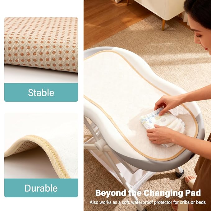 Florith Waterproof Baby Changing Pad - Reusable Washable Changing Table Pad, Silicone & Peanut Changer Design, Includes Waterproof Changing Pad Cover & Liners (White, 13x29 Inch (Pack of 3))