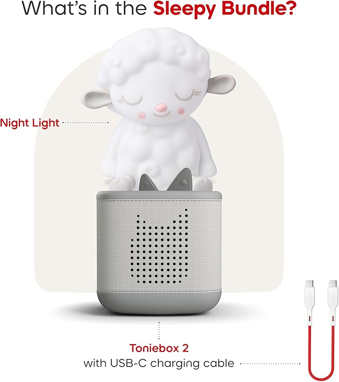 Toniebox 2 Audio Player Bundle for Kids 1+ with Sleepy Sheep Night Light - Moon Gray