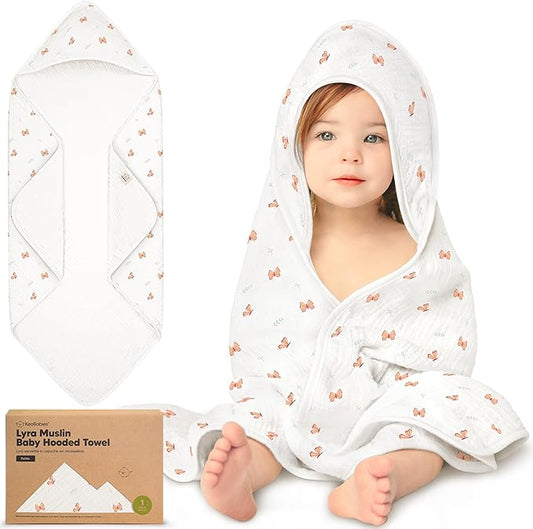 KeaBabies Muslin Baby Bath Towels with Hood for Girls, Boys -Large Organic Cotton Hooded Baby Towels for Newborns,Toddlers,Infant,Kids,Soft Absorbent Newborn Bath Essentials Gift Set(Monarch, Petite)